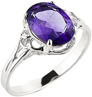 Solid 10k White Gold February Birthstone Genuine Amethyst Gemstone Ring
