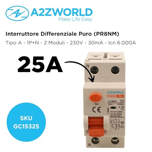 Reiner Fehlerstromschutzschalter Typ A, Lebensretter 30 mA 25 A, RCCB 1P+N 6kA 220 V, 2 DIN-Module, Serie PR8NM, elektromagnetisch, IEC61008-1 zertifiziert