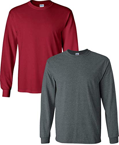 Image of Gildan Men's Ultra Cotton Adult Long Sleeve T-Shirt Pack of 2Cardinal-DarkHeather 2XL