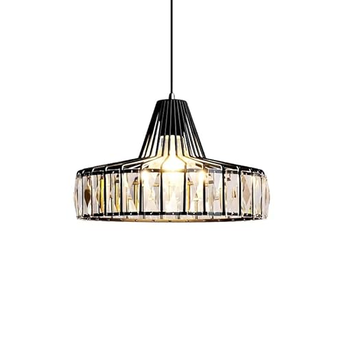 ZTTECH Modern Crystal Pendant Light Adjustable Height Metal and Glass Hanging Lamp E27 Socket Compatible with Dimmable Bulbs for Kitchen Dining Room Bedroom (Black, 32cm)