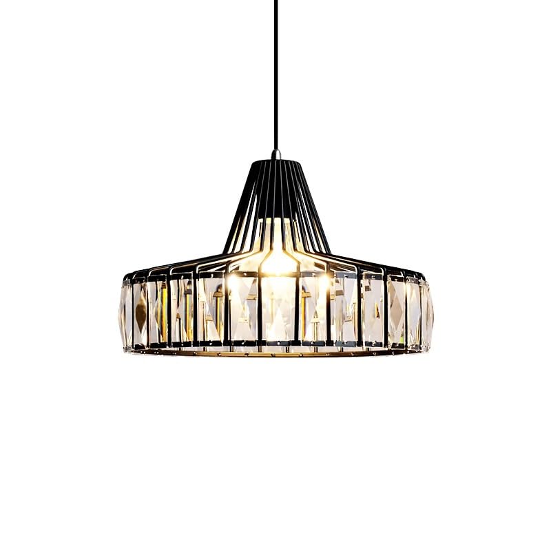 ZTTECH Modern Crystal Pendant Light Adjustable Height Metal and Glass Hanging Lamp E27 Socket Compatible with Dimmable Bulbs for Kitchen Dining Room Bedroom (Black, 32cm)