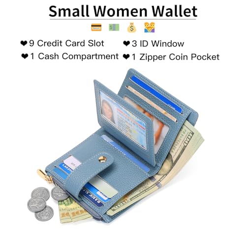 Image of GOIACII Small Women's Wallet Cute Credit Card Holder RFID Blocking Leather Billfold Blue