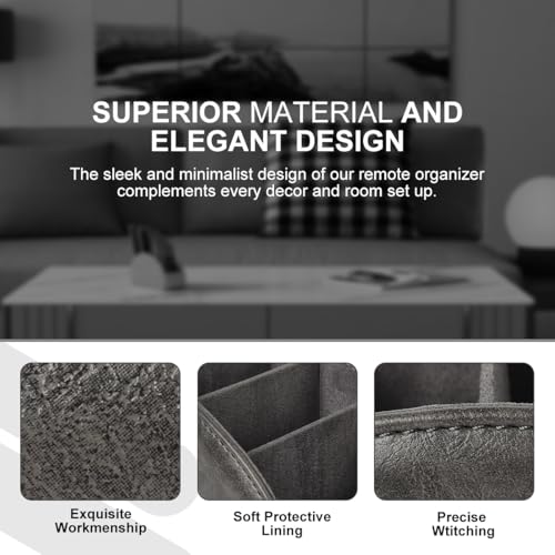 WAYIFON Fernbedienungshalter mit 5 Taschen, Große Halterung für TV, DVD,4K Stick und Bluray Fernbedienungen, Fernbedienung Aufbewahrung für Stifte，M-Grau
