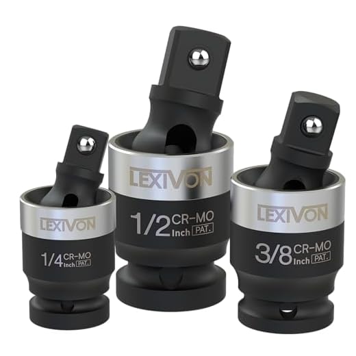 LEXIVON Impact Universal Joint - Patented SLIM Design | 3-Piece 1/2", 3/8", and 1/4" Socket Swivel Set | Chrome-Molybdenum Steel Full Impact Grade (LX-113-S)