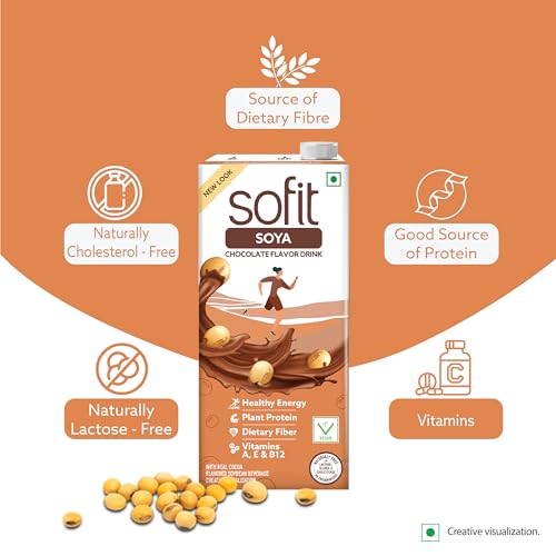 Image of SOFIT Soya Drink Chocolate Flavored,1000Ml-Pack Of 3 (3 X 1000Ml)|Vegan Drink|Enriched Goodness Of /Source Of Plant Protein,Dietary Fibers,Vitamins & Calcium|Naturally Lactose Free