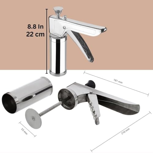 Image of ADIMORA‎ Stainless Steel 15-in-1 Kitchen Press Sev Sancha with 15 Jali Discs - Murukku, Chakli, Sev, Bhujia, Gathiya & Idiyappam Maker | Noodles & Cookie Press | Heavy Duty Snack Maker...