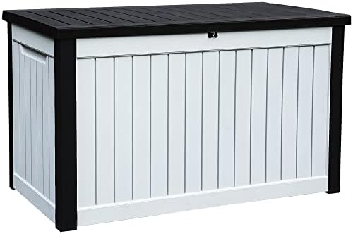 YITAHOME XXL 230 Gallon Large Outdoor Storage Deck Box for Patio Furniture, Outdoor Cushions, Garden Tools and Sports/Pools Equipment, Weather Resistant Resin, Lockable (Black&White1)