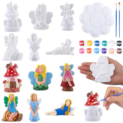Acellegic 6 Pcs Ceramics Fairy to Paint Ready to Paint Your Own Fairy Garden Mushroom Statue DIY White Ceramic Mushroom Houses for Yard Decor Summer Spring Painting Art