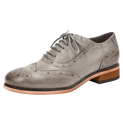 Image of Mona flying Womens Leather Wingtip Oxfords Brogue Shoes Lace-up Flats