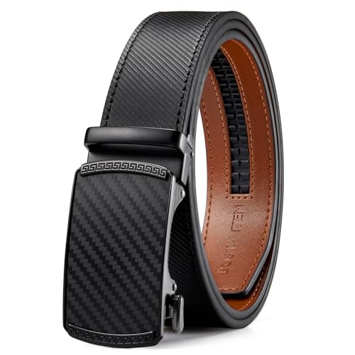 Image of BOSTANTEN Ratchet Belts for Men Leather Trim to Fit 1 3 /8 inch Gift Boxed | Micro-Adjustable Buckle, Tailored Size, Holeless, Versatile for Dress Casual, Effortless Style
