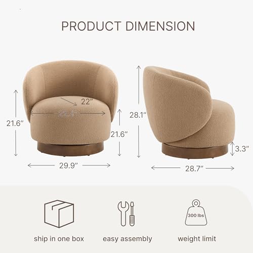 Image of KISLOT Swivel Accent Chair Round Barrel Armchair Upholstered Performance Fabric for Living Room Bedroom Waitingroom,1 Box,Sand-Boucle