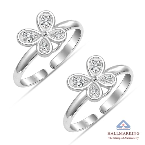 Image of TRUESILVER ACPL 925 Sterling Silver Toe Rings for Women | BIS Hallmarked Classic, Ruby Red & Cubic Zirconia Stone Toe Ring