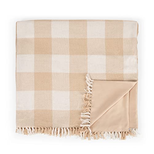 Picnic TIME Montecito Picnic Blanket with Harness, Large 60" x 70" Outdoor Blanket, Woven Cotton Top with Water-Resistant Poly Duck Backing, Sandproof Beach Mat for Camping & Travel (Beige Gingham) by PICNIC TIME - Image 5