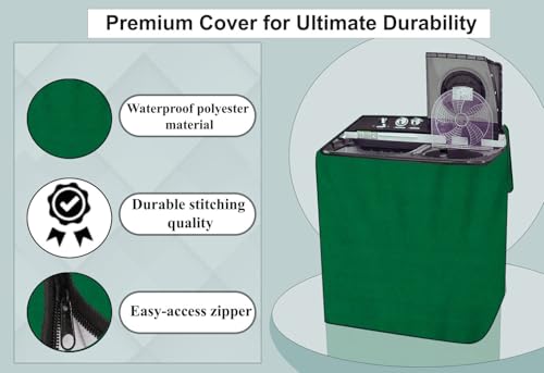 Image of Stylista Waterproof and Dustproof Polyester Washing Machine Cover Compatible for Godrej 10 Kg Semi-Automatic Top Loading WSEDGE NEO 100 5.0 PB3 SLGR, Green