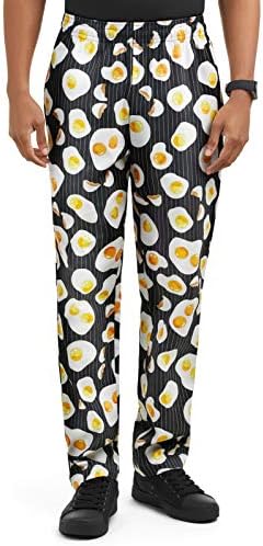 Men’s Eggspected Print Chef Pant (XS-3X) | Traditional Baggy Fit, 100% Cotton, Elastic Waist (Medium)