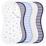 Tom Tom's Kids + Baby Organic Baby Burp Cloths 5 Pack - GOTS Certified Organic Cotton, Contoured Figure-8 Design, Extra Absorbent, 22x11 in, Newborn Burp Rags for Baby Boys, Navy and French Blue