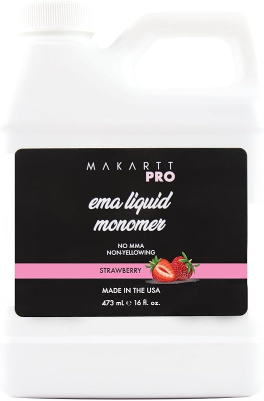 Strawberry Acrylic Monomer Liquid, MMA Free, Made in USA | EMA Professional acrylic monomer liquid for nail extensions, acrylic nail kits, Medium-fast setting with strawberry scent