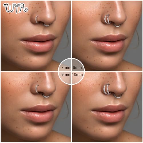 Silver Nose Hoops Rings Women: 316L Surgical Steel 6mm Double Hoop Nose Ring Clicker 20G Septum Rings Hinged CZ Cartilage Earrings Conch Helix Rook Lobe Tragus Daith Lip Hoops Body Piercing Jewelry by WYR - Used condition - Image 3