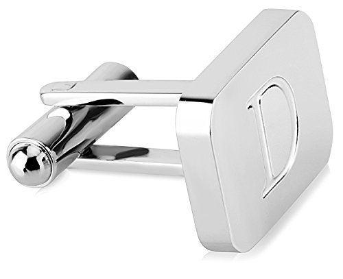 18K White-Gold Plated Initial Engraved Stainless Steel Men’s Cufflinks With Gift Box -Personalized Alphabet Letter’s A-Z By Lux & Pair (D- White Gold) #TOP2