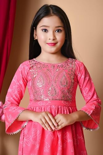 Image of Nfashion Kids Ethnic Wear Cotton Floral Printed Angrakha Kurta Sharara Set For Girls