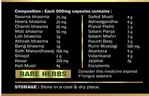 Bhasmasur Premium Gold 40 Men Vitality ,Ashwagandha,Musli,Swaran Bhasma,Heera Bhasma,Moti Bhasma,Kesar,Shilajit,Siddh Makardhwaj,Konch Beej,Salam Panja,Salam Mishri,Akarkara,Rumi Mastangi, 40 Gm