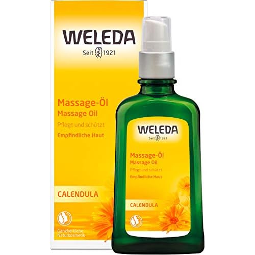 WELEDA Bio Calendula Massage-Öl, Naturkosmetik Körperöl für die Pflege und Massage empfindlicher Haut, belebt und hält die Haut glatt, Pflegeöl mit einem erholsam frischen Duft (1 x 100 ml)