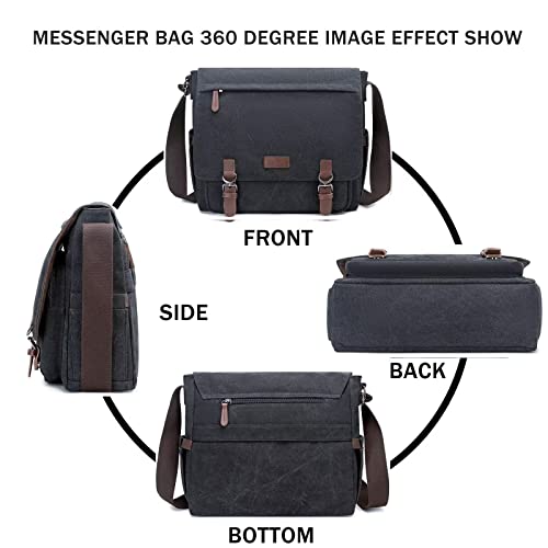 Messenger Bag Sunborls Mens Retro Satchel 15.6Inch Black Canvas Laptop Bags Adjustable Shoulder Strap Applicable To, Working People, Business Trips, College Students, Travel,Mens Messenger Bag （Black） #TOP5