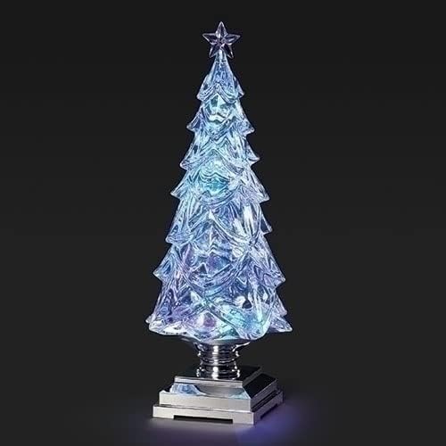 Roman, 12.75" H Lighted Swirl Christmas Tree with Silver Base,