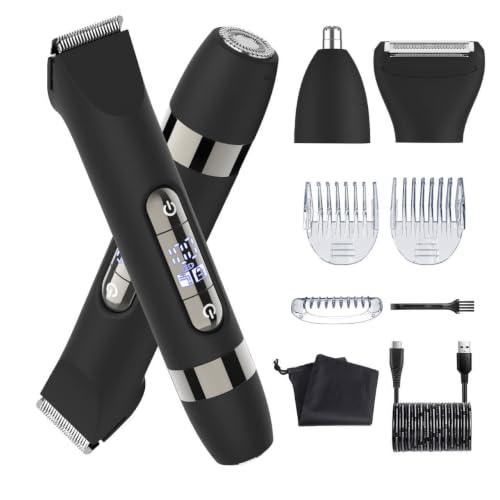 Hatteker 4 in 1 Multifunctional Dual - Head Body Hair Trimmer for Men, IPX7 Waterproof Groin & Body Hair Groomer, Rechargeable Body Electric Shaver Razor