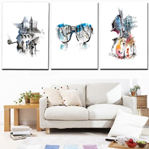 Impression abstraite aquarelle toile haute définition triptyque violon