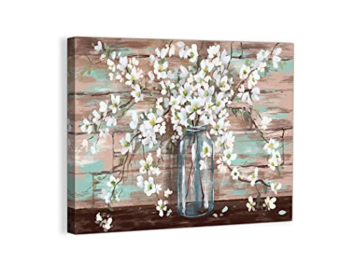 KERPEESU Bathroom Canvas wallart Flowers Theme Modern Farmhouse Painting Pictures for Bedroom Watercolor Wall Decor Framed Artwork for Office Kitchen Rustic Brown wallart Home Wall decor 12x16,Blue