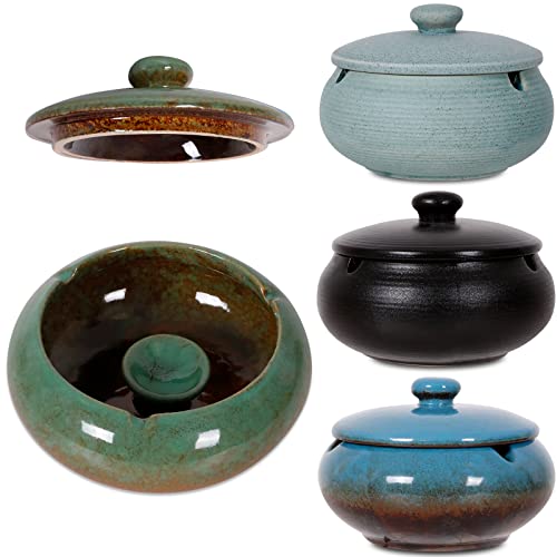 Gusnilo Ashtray With Lid Ceramic Ashtray Outdoor Windproof Ashtray Outdoor,Indoor Office Home Ashtray Ash Ashtray For Weed Decorative Handmade Ashtray,Gift For Men Women(4Pcs) #TOP16