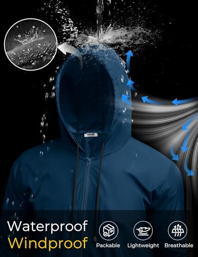 COOFANDY Men's Packable Rain Jacket Outdoor Waterproof Hooded Lightweight Classic Cycling Raincoat Poncho