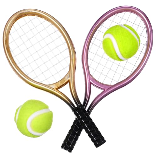 Toyvian 2 Set Mini Tennis Kit Miniature Racchette e Palline Tennis Decor per Casa delle Accessori Dettagliati e Realistici per Foto e Scenari Colori Casuali Colore Casuale