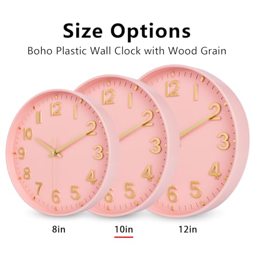 Image of HZDHCLH Wall Clocks Battery Operated,Wall Clock Pink Gold 10 inch Wall Clock Silent Non Ticking Modern 3D Numbers for Office Kitchen Classroom Bedroom Living Room Decor
