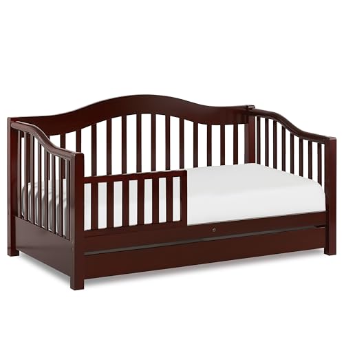Dream On Me Toddler Day Bed In Cherry – Greenguard Gold & Baby Safety Alliance Certified, Low-to-Floor Design, Removable Safety Guard Rail, Non-Toxic Finish, Includes Storage Drawer