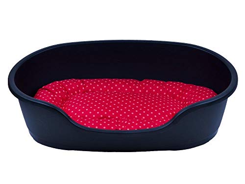 adena Hundekorb 110 x 74 cm anthrazit + Kissen Tupfen rot