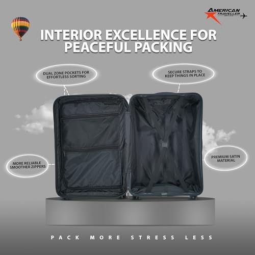 Image of AMERICAN TRAVELLER Fly Luggage Trolley Bags Set of 3 | 360 Spinner Wheels | Polypropylene, Lightweight Large Expandable Hardshell, 8 Disc Wheels, TSA Type Lock