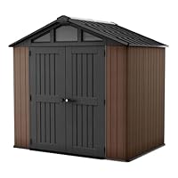 Keter Stronghold 8x6 Gartenhaus, geräumig & robust, EVOTECH™-Material, stahlverstärkt, Braun, Maße: 252 x 175 x 241 cm