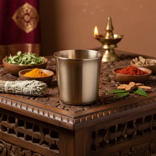 Image of Blessing Art Pure Kansa Bronze Glass /Tumbler in Matte Finish -1 Piece, 200 Ml, Gold- Handcrafted Ayurvedic Drinking Cup | Enhances Health & Digestion | Traditional Indian Drinkware for Daily Use |