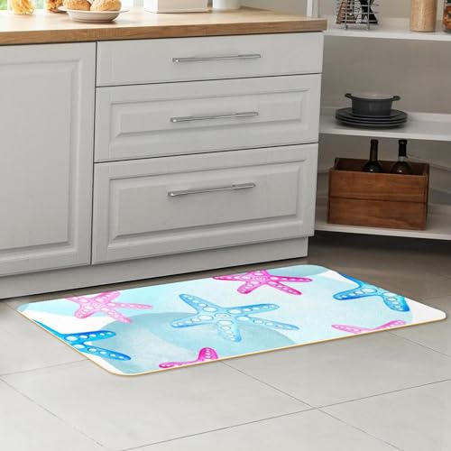 Alfombrillas de cocina absorbentes lavables con diseño azul y rosa 7