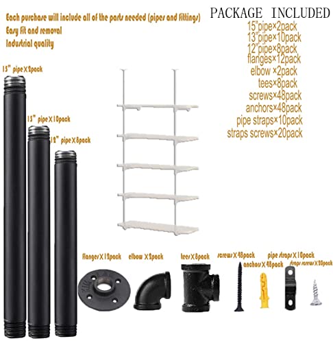 Industrial Wall Mount Iron Pipe Shelf Shelves Shelving Bracket Vintage Retro Ceiling Hung Shelf Diy Open Bookshelf Storage For Office Room Kitchen (2Pcsx5Tier,70" Tall,12"Deep,Hardware Only) #TOP2
