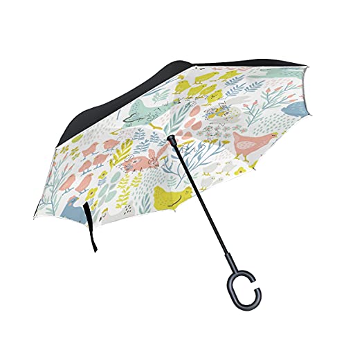 Parapluie inversé lapins de Pâques idéal pour sortir de voiture sans se mouiller
