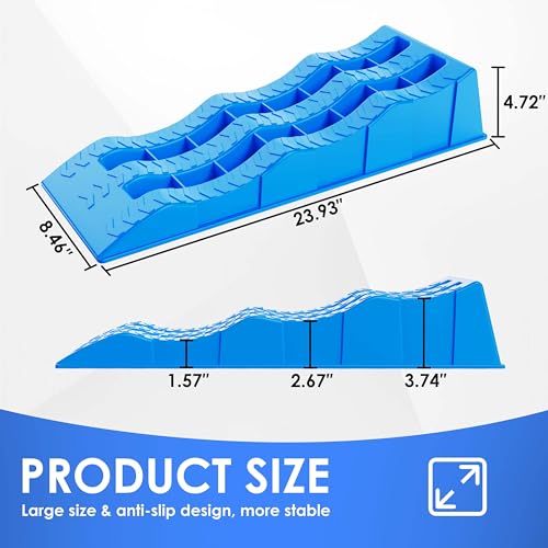 Circleroad LR02-BLU Car Ramps, 2 Pack Heavy Duty Rv Leveling Blocks Up To 9000 Lbs Single Axle Rv Leveling Ramps Easy Storage Camper Leveling Blocks thumb #1