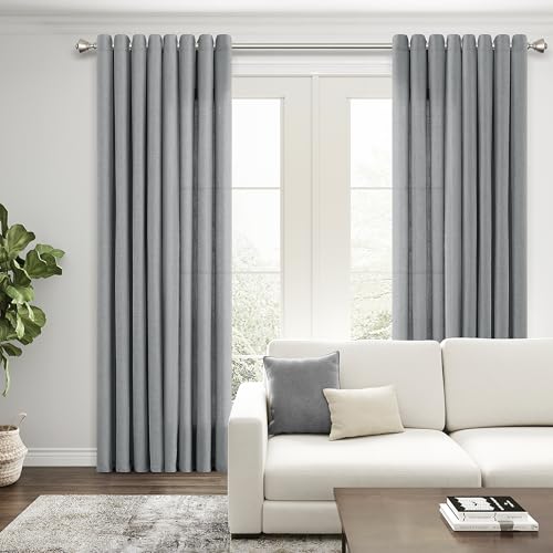 Image of Light Grey Linen Curtains 84 Inches Long for Living Room Grommet Top Semi Sheer Light Filterinig Bedroom Office Window Panels Neutral Tone Modern Minimalist Room Decor Curtain Drapes,2 Panels Sets