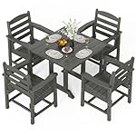 VINGLI 5-Piece Outdoor Patio Dining Set, Outdoor Table and Chairs Set w/Umbrella Hole, HDPE Weather-Resistant Square Table w/ 4 Ergonomic Patio Chairs for Garden, Backyard, Poolside(Grey, Square)