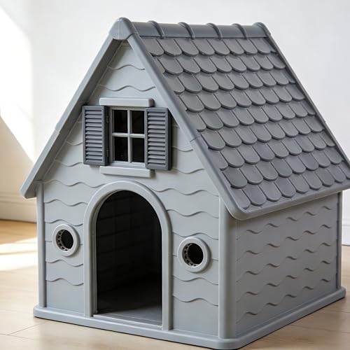 室内外兼用プラスチック製猫小屋、小型ペット用のユニークな猫用シェルター、広々とした設計で組み立て簡単