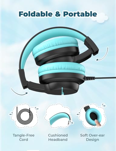 iClever HS19 Kids Headphones with Microphone for School, Volume Limiter 74/85dBA, Over-Ear Girls Boys Headphones for Kids with Shareport, Foldable Wired for iPad/Travel (Black) - Thumbnail 7