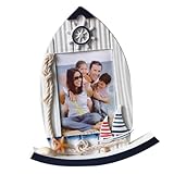 SHINEOFI 5 zoll Holz Bilderrahmen Mediterraner Stil Schwingender Fotorahmen Maritime Wohnaccessoires für Zimmer Büro und Geschenk