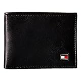 Tommy Hilfiger Men's Leather Slim Billfold Wallet, Dark Black, One Size